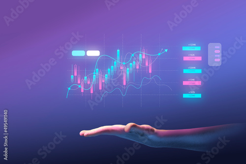 Obraz na płótnie Businessman hand finance business chart of metaverse technology financial graph investment w salonie