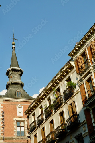Vintage classical houses in the historical center of Madrid, Spain, Europe