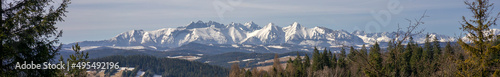Pieniny National Park in Carpathian Mountains, Poland - 03.27.2022 - Sunny day with nice view on Tatra Mountains.