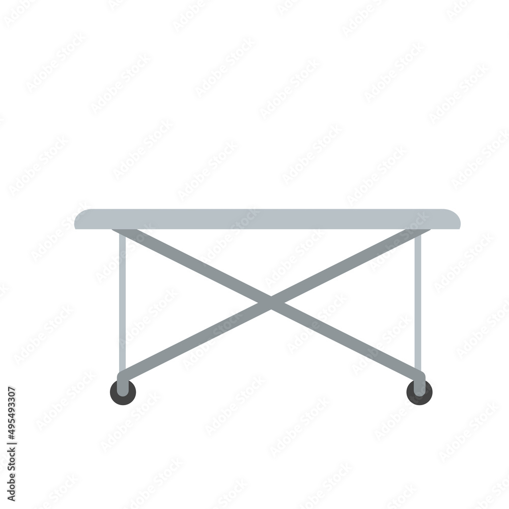 Medical bed on wheels. Decoration of clinic. Hospital bed or stretcher. Flat simple illustration isolated on white Medical bed on wheels. Decoration of clinic. Hospital bed or stretcher. Flat simple illustration isolated on white