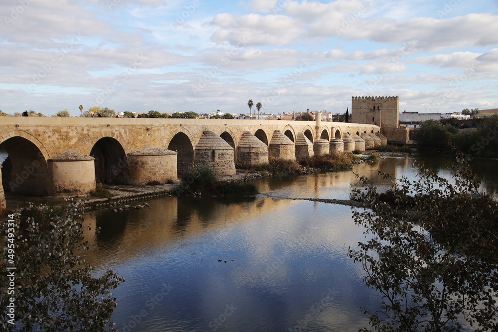 The view of the Roman bridge in Cordoba