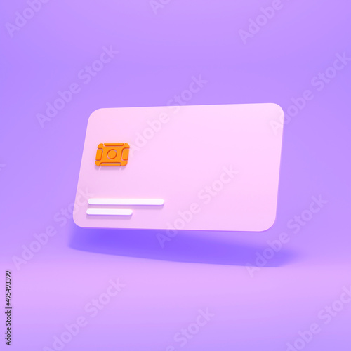 Simple bank card in 3d rendering on a purple background. 3d render illustration.