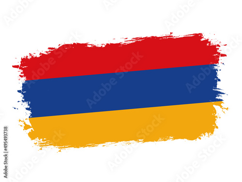 flag of Armenia on brush painted grunge banner - vector illustration