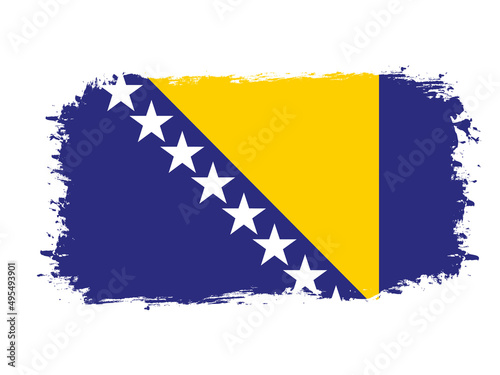 flag of Bosnia and Herzegovina on brush painted grunge banner - vector illustration