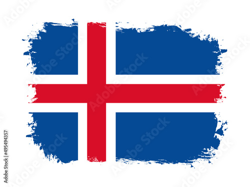 flag of Iceland on brush painted grunge banner - vector illustration