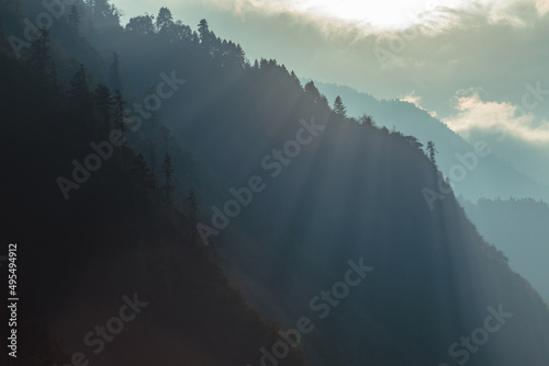 Mountain landscape Himalayas. rivers and jungle Nepal. mountain meditation 