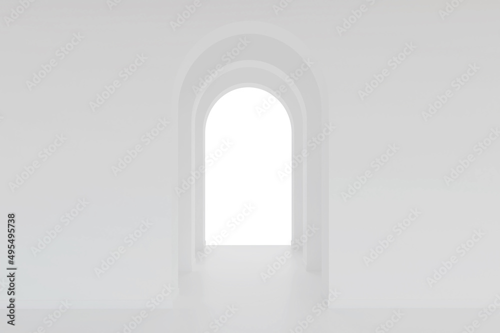 White architecture arch hallway space. Abstract arch curve corridor. White architecture arch hallway space. Abstract arch curve corridor.