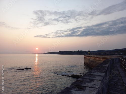 sunset at the harbor of Comillas   Cantabria   Spain 