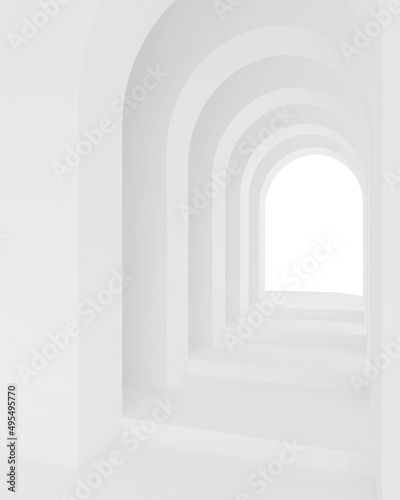 White architecture arch hallway space. Abstract arch curve corridor.