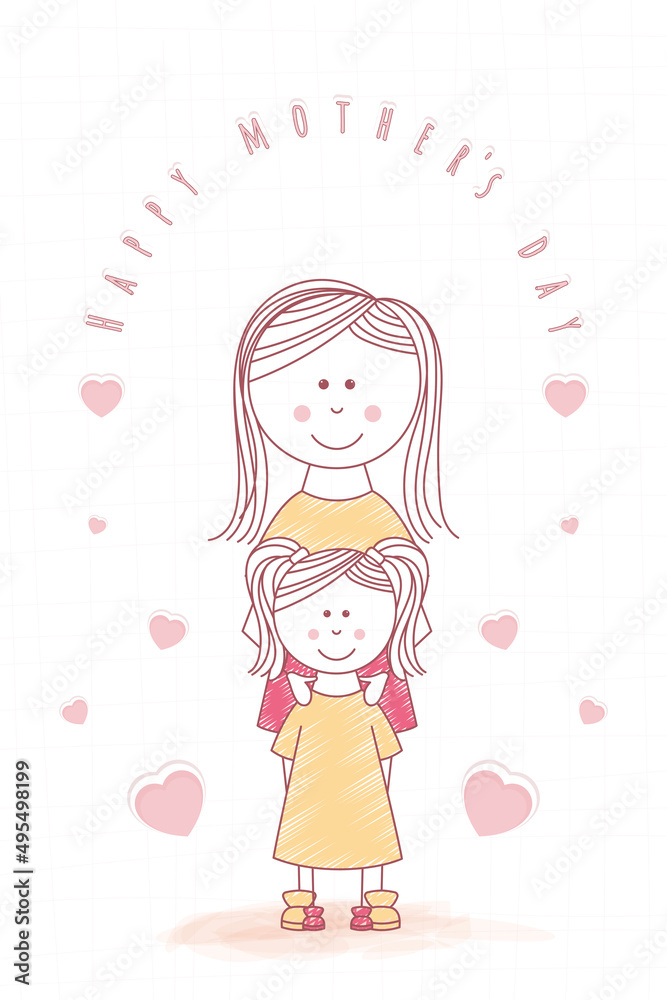 Woman and girl Mother and daugther Happy mothers day card Vector Woman and girl Mother and daugther Happy mothers day card Vector
