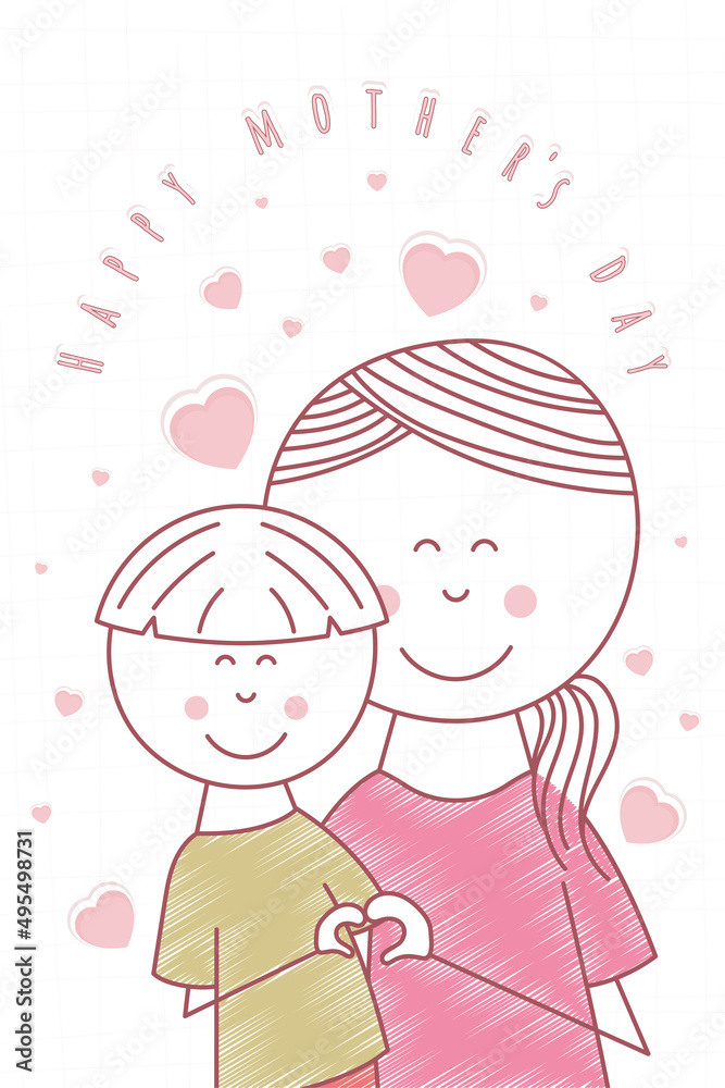 Happy mother and son Happy mothers day card Vector Happy mother and son Happy mothers day card Vector