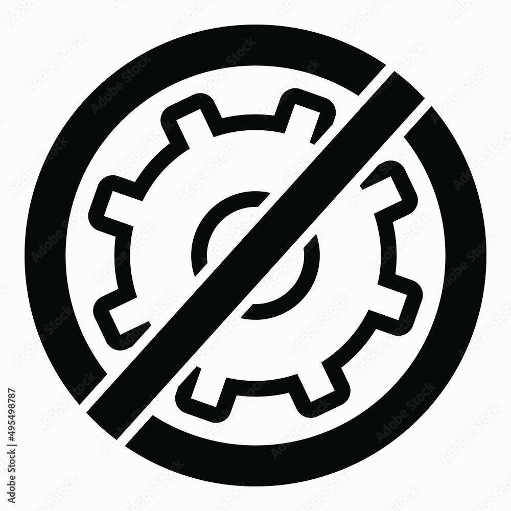 Do not repair. No settings. Icon prohibition gear. Shopping cart isolated minimal single flat linear icon for application and info-graphic. Do not repair. No settings. Icon prohibition gear. Shopping cart isolated minimal single flat linear icon for application and info-graphic.