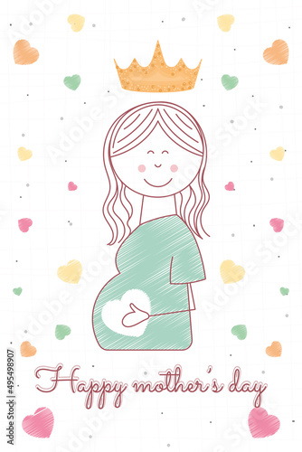 Happy pregnant woman Happy mothers day card Vector