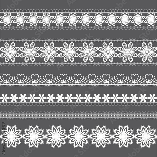 Lace pattern floral elements. Vintage seamless figured lace borders, vector wedding lace decoration. Seamless white gorgeous stripe, delicate simple pattern Lase flowers