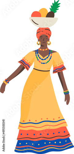 Dark Skin Cuban Woman Dancing Cartoon Illustration
