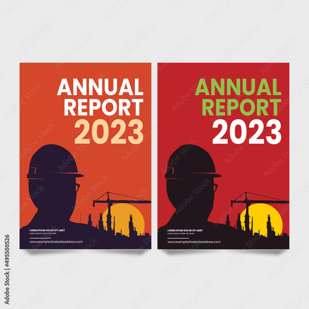 Construction Annual Report Cover Book. Cartoon. Worker Silhouette