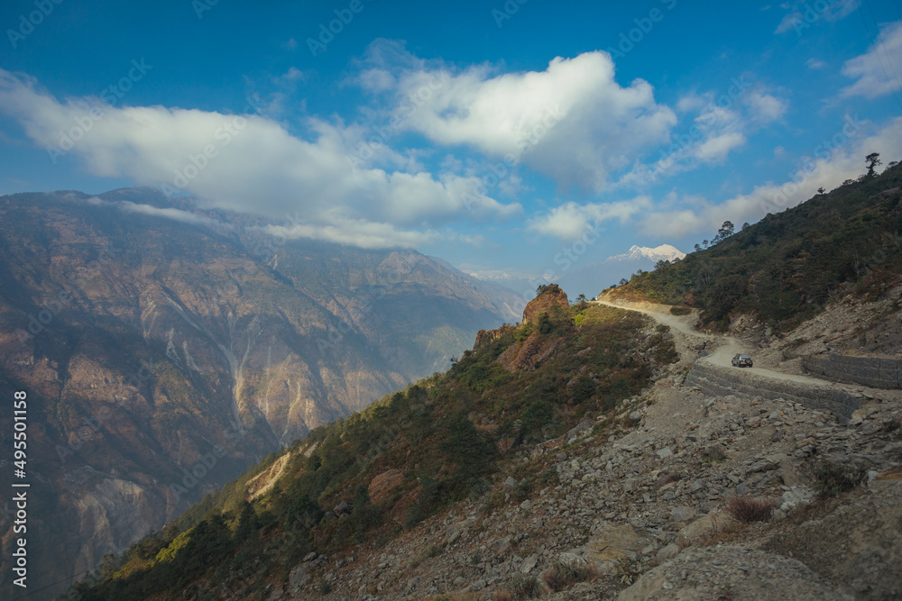 Naklejka premium Mountain landscape Himalayas. rivers and jungle Nepal. mountain meditation 