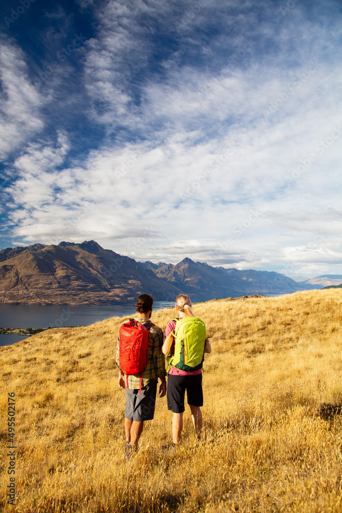 New Zealand adventure hikers map reading Lake Wakatipu