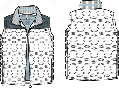 men full zipper waistcoat tecnical drawing