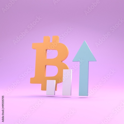Bitcoin icon and growth chart. 3D render. © LoFi J.