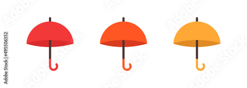 Umbrella. Set of yellow, red and orange matte umbrellas. Vector clipart isolated on white background.