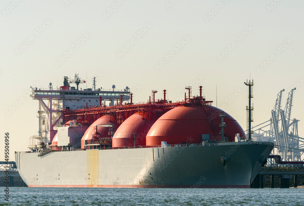 Fototapeta premium Industrial ship moored at GATE LNG terminal, Rotterdam, Netherlands