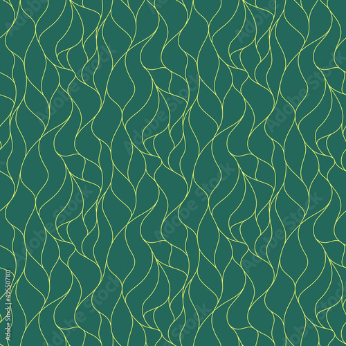Wave jade golden line seamless pattern vector illustration. Geometric outline wavy Chinese style background