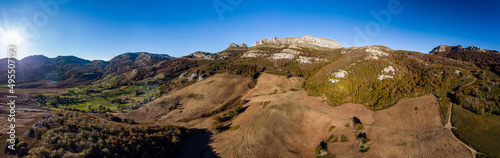 Mountains in Autumn from a Drone View