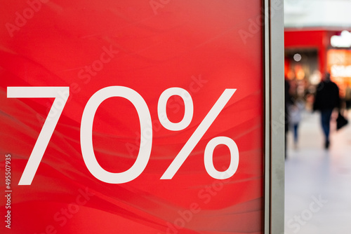 Store discount .sale promotion and discount information for Black Friday and Holiday season sale. Banner template mockup. Discount Sale 70 red sign.