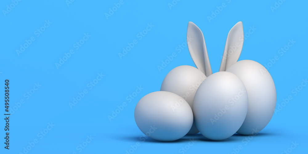 Easter eggs with hidden bunny ears. Copy space. 3D illustration. Easter eggs with hidden bunny ears. Copy space. 3D illustration.