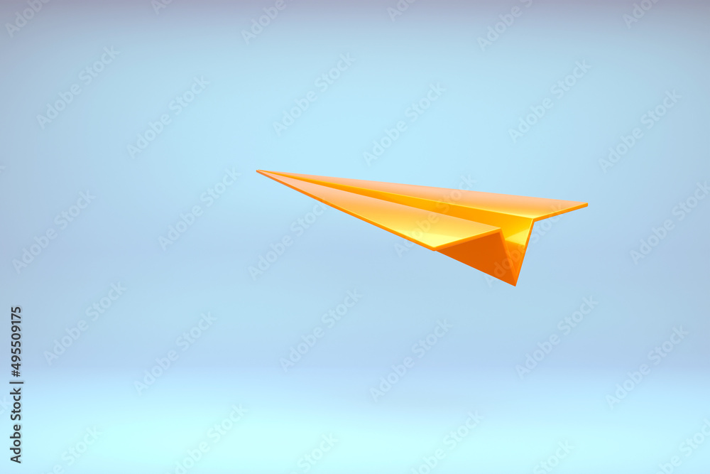Gold origami paper airplane icon on blue background. 3d render illustration.
Gold origami paper airplane icon on blue background. 3d render illustration.