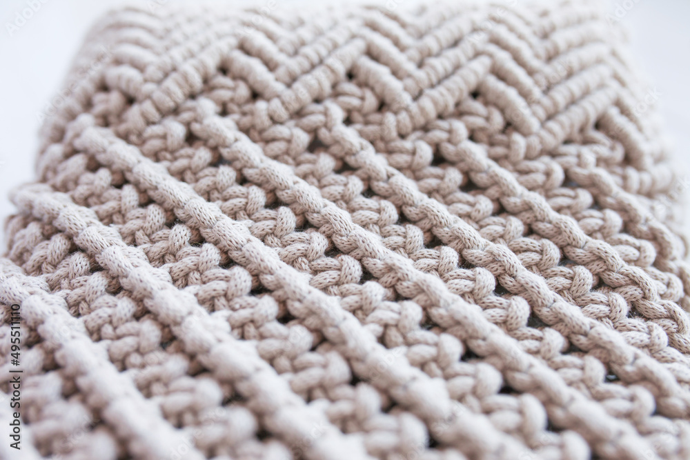 Handmade macrame pattern close up. Macrame braiding and cotton threads. Female hobby. ECO friendly modern knitting Handmade macrame pattern close up. Macrame braiding and cotton threads. Female hobby. ECO friendly modern knitting
