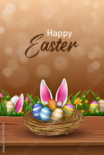 easter eggs are in nest on the table creative vector illustration