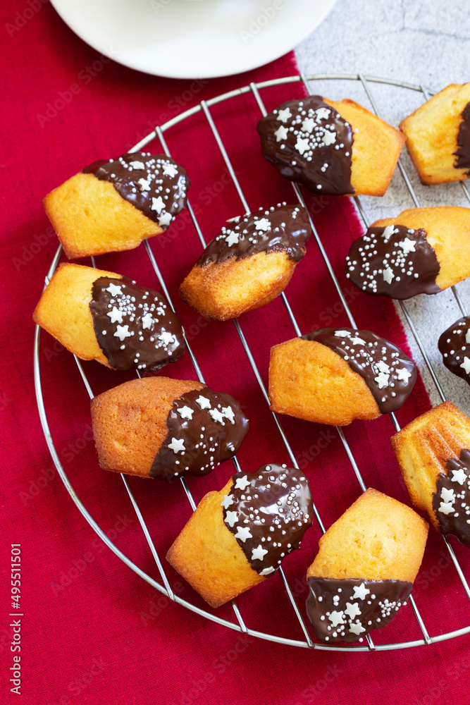 Traditional French Madeleine served with coffee, Valentine's Day.