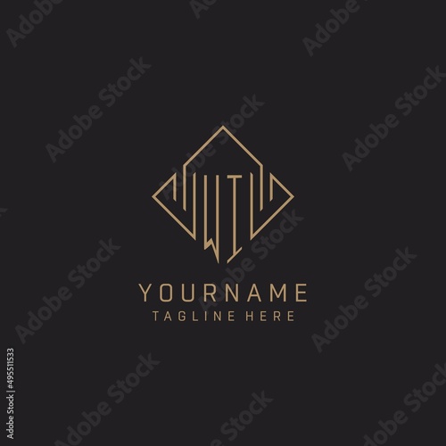 Monogram WI with rhombus line logo style, Luxury elegant logo design ideas