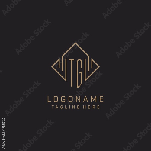 Monogram TG with rhombus line logo style, Luxury elegant logo design ideas