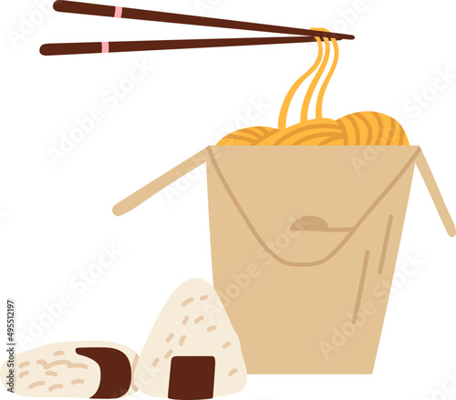 Asian Meal Wok Cartoon Illustration