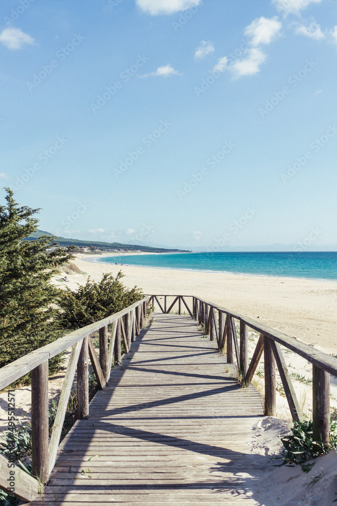 Wood entrance to Paradise Beach in South of Spain.
