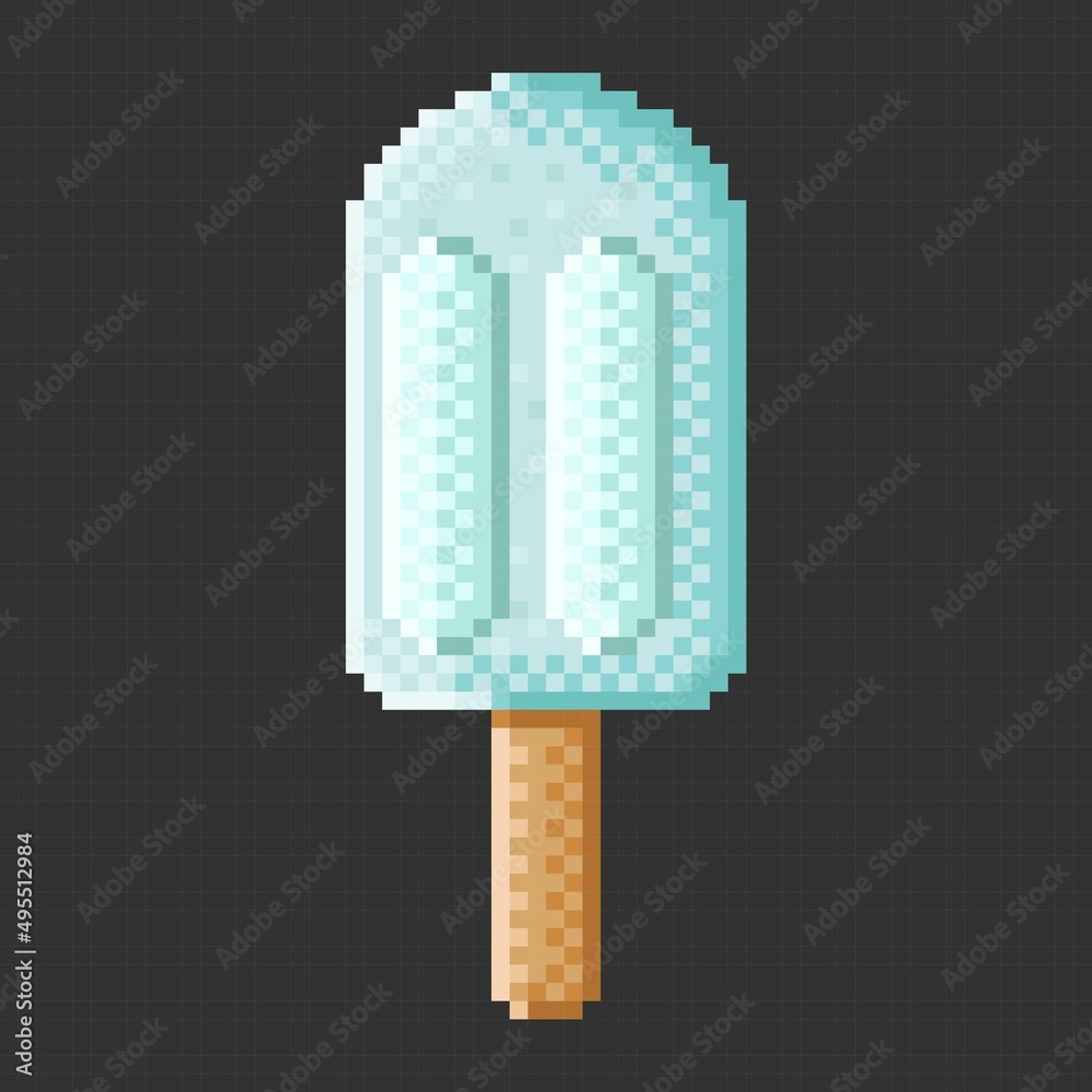 Fruit ice cream stick pixel art. Vector illustration.