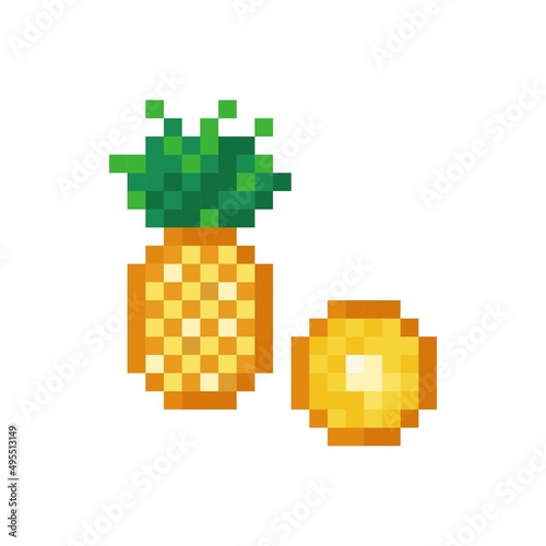 Pineapple pixel art. Vector cartoon illustration.