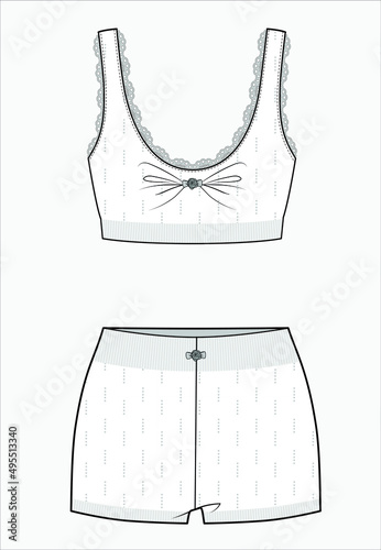 DROP NEEDLE KNIT NIGHT WEAR SET FOR WOMEN AND TEEN GIRLS IN EDITABLE VECTOR FILE