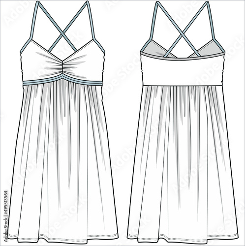 FLAT SKETCH OF NIGHTWEAR SLIP FOR WOMEN AND IN EDITABLE VECTOR FILE