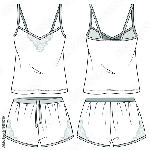 WOMENS CAMI AND PANTY LACY NIGHTWEAR SET IN EDITABLE VECTOR FILE