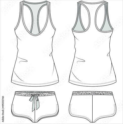 WOMEN TEE AND BOY SHORTS IN NIGHTWEAR SET IN EDITABLE VECTOR FILE