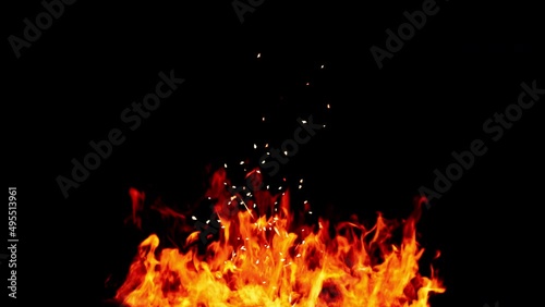 The fires begin to burn and burn, and the flames are flying Isolated by the Alpha channel (transparent background) to enhance any video presentation or animation movie Cinematic clips, or film project