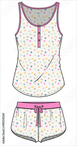 COLORFUL POLA CAMI AND KNICKERS MATCHING NIGHTWEAR SET FOR  WOMEN AND TEEN GIRLS IN EDITABLE VECTOR FILE