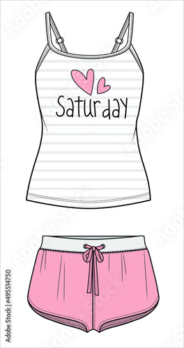 STRIPER CAMI AND BOYSHORTS NIGHTWEAR SET FOR WOMEN AND TEEN GIRLS IN EDITABLE VECTOR FILE