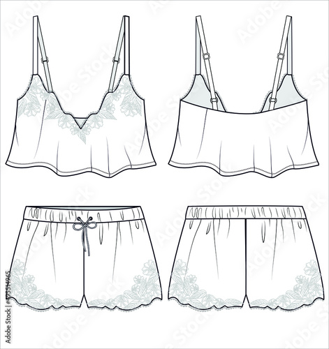 EMBROIDERED CAMI AND BOYSHORTS FOR WOVEN BRIDAL NIGHTWEAR SET IN EDITABLE VECTOR FILE
