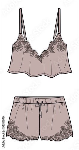 EMBROIDERED CAMI AND BOYSHORTS FOR WOVEN BRIDAL NIGHTWEAR SET IN EDITABLE VECTOR FILE