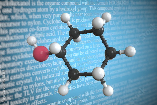Cyclohexanol scientific molecular model, 3D rendering photo
